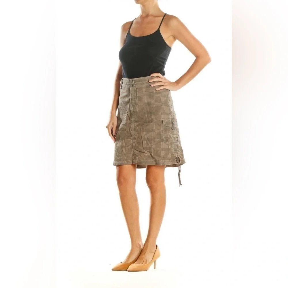 Kuhl Brown Camoflauge Checkered All Day Wear A-Line Skirt